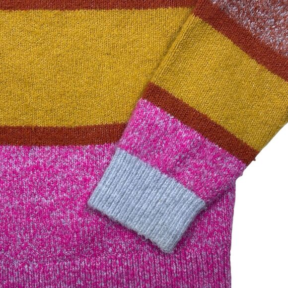 Lou & Grey LOFT Colorblock Soft Cozy Knit Bright Pink Gold Stripe Sweater L - Picture 3 of 12